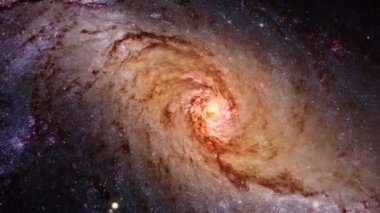 Yıldız alanı ve uzay fırtınasından NGC 1672 'ye kusursuz uzay yolculuğu. Dorado takımyıldızındaki çubuklu sarmal gökada. Bu görüntünün elementleri NASA tarafından döşenmiştir. 4K 3D görüntüleme.