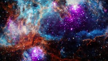 NGC 6357 Diffuse Nebula yıldız alanı genişletici emisyon nebulasına kusursuz döngü uzay uçuşu. Yıldız alanı, Galaksi ve Nebula ile 4K 3D Uzay Yolculuğu. NASA görüntüsü tarafından desteklenen elementler.
