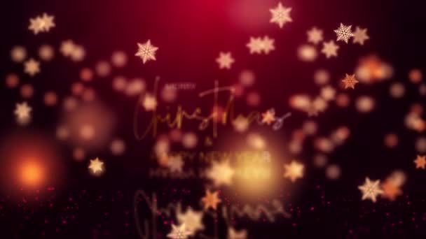 Vrolijk Kerstfeest Een Gelukkig Nieuwjaar Gouden Licht Tekst Met Glinsterende — Stockvideo