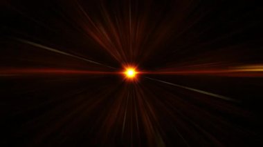 Merkezde dönen yıldız turuncu altın ışınlar radyal optik mercek parlamaları siyah arka planda ışık animasyonu sanatı parlatmaktadır. Lamba ışınları dinamik, parlak video görüntülerini etkiler