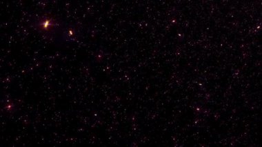 Abstract animation loop glow pink stars particles flow up on black background. 4K 3D seamless looping gold bokeh particles dust fly in the air.