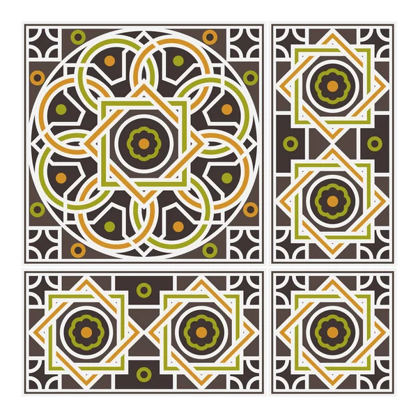 Motif Décoratif Pour Carreaux Céramique Maiolica Ensemble Trois Tuiles — Image vectorielle