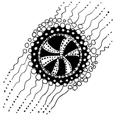 Elle çizilmiş zencefil süsü. Siyah ve beyaz soyut desen.
