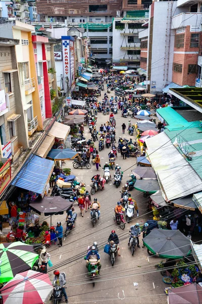 Lat Vietnam Eylül Görünümüne Yukarıdan Trafik Sıkışıklığı Vietnamca Street Market — Stok fotoğraf