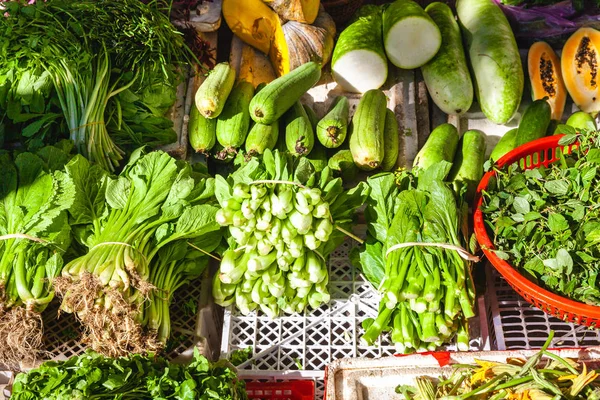 Taze Yeşil Sebze Için Vietnamca Sokak Piyasasında Satmak Nha Trang Telifsiz Stok Fotoğraflar