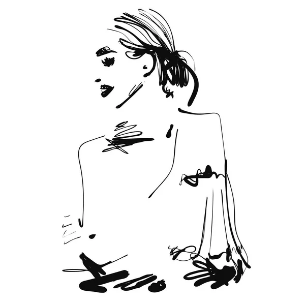 Vrouwelijke gezicht, vectorillustratie. De schetsen portret mode — Stockvector
