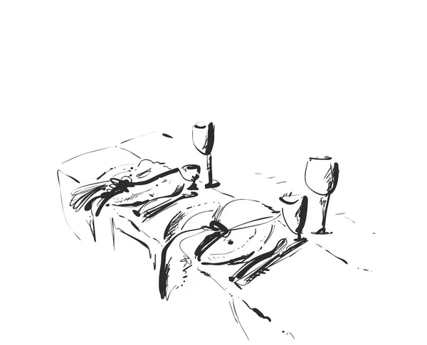 Articles Dessinés Main Dîner Romantique Pour Deux — Image vectorielle