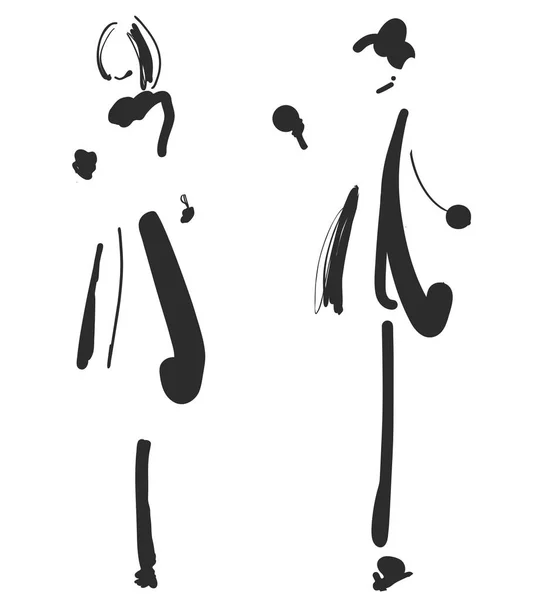 Modèles de mode silhouettes esquisse dessinée à la main, illustration vectorielle. Dessin animé fille — Image vectorielle