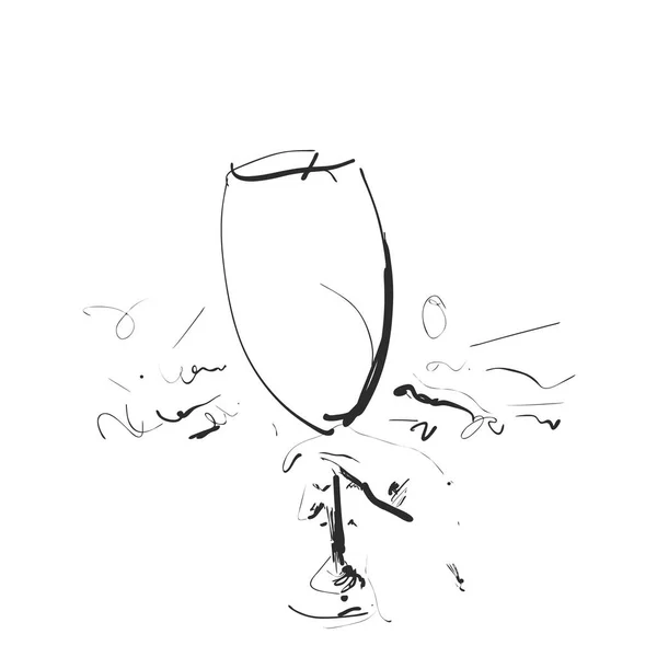 Copa de vino en la mano. Dibujo dibujado a mano. Caricatura — Vector de stock
