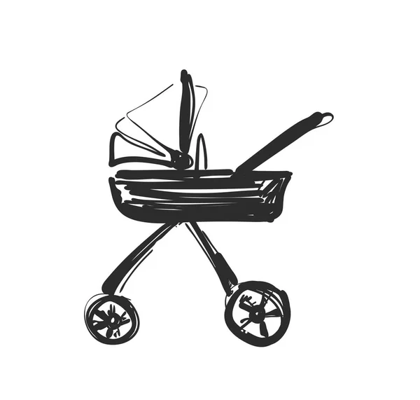 Schizzo di carrozza. Illustrazione disegnata a mano per baby shower — Vettoriale Stock