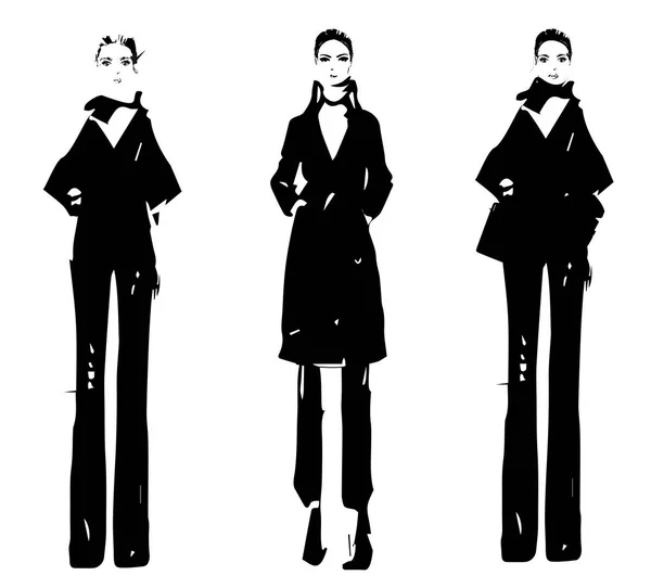 Modelos de moda de dibujos animados. Bosquejo dibujado a mano, ilustración vectorial . — Vector de stock