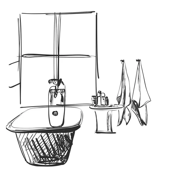 Ręcznie rysowane łazienka. Meble do domu. Szkic wnętrza — Wektor stockowy