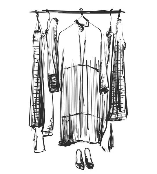 Χέρι συρμένο ντουλάπα σκίτσο. Ρούχα για την πείνα. Φόρεμα — Διανυσματικό Αρχείο