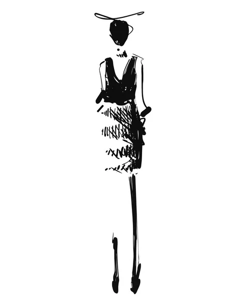 Mujer vestida de negro. Bosquejo modelos de moda — Vector de stock