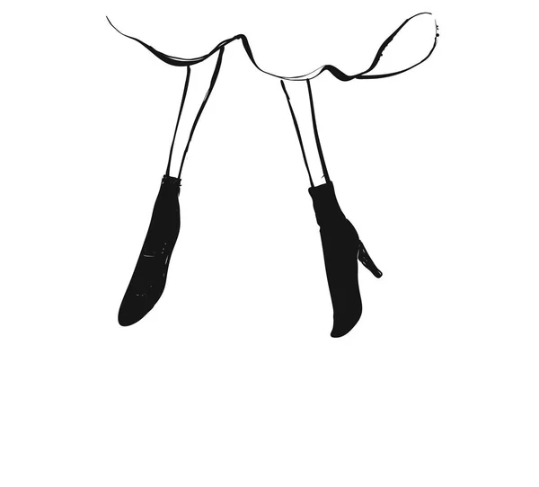 Ilustração esboço preto e branco. Pernas de botas pretas. Cartaz — Vetor de Stock