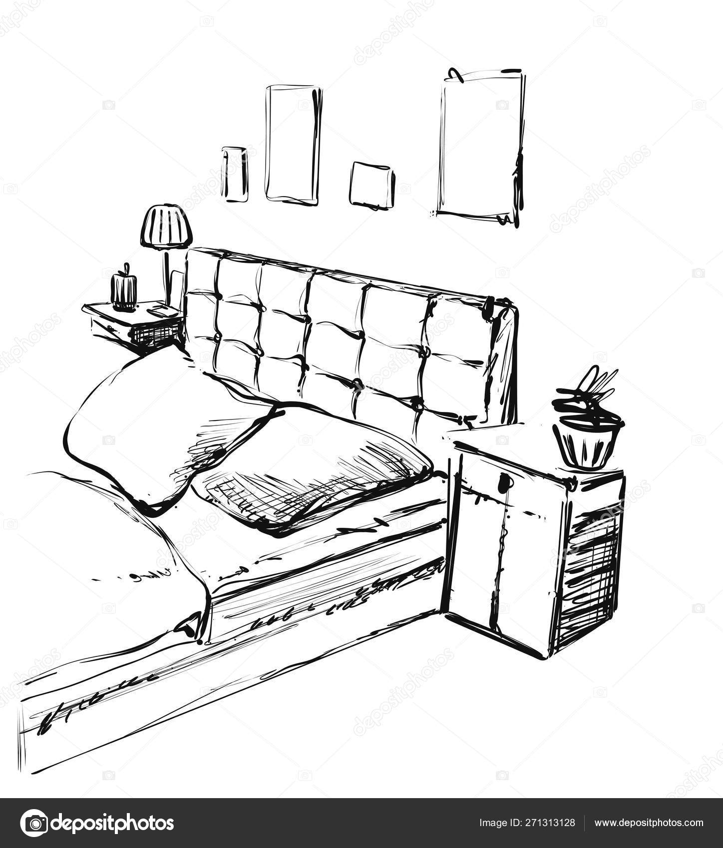 Interior Design Of The Bedroom With Double Bed And Pictures