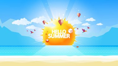 Soyut yaz vektör arka plan. Soyut yaz etiket Beach düşük Çokgen manzara ile.