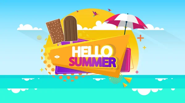 Resumo Summer Vector Background Etiqueta Abstrata Verão Com Paisagem Baixa — Vetor de Stock