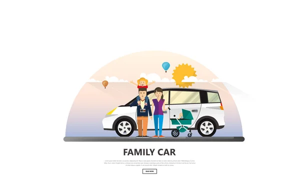 Gezinsauto Met Gelukkige Familie Vectorillustratie Vector — Stockvector