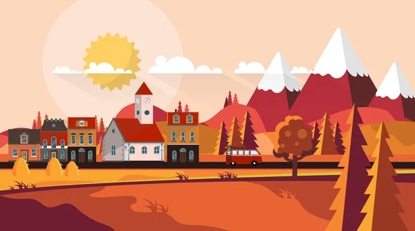 Primavera montañas paisaje — Vector de stock