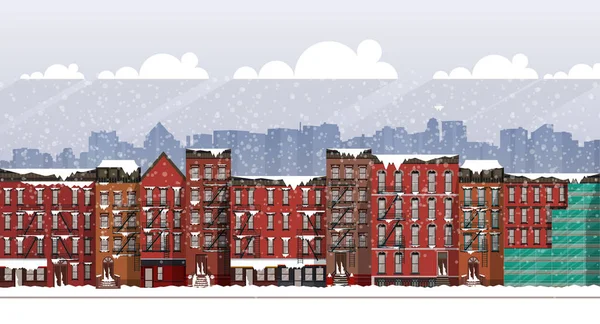 Vector Art Bevroren Scène Van Stad Besneeuwde Straat Brooklyn Tijdens — Stockvector