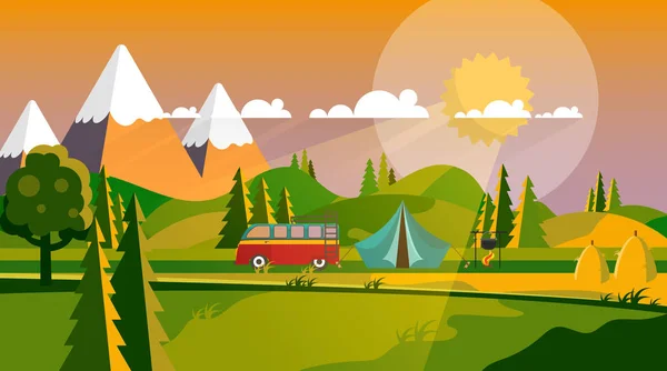 Primavera montañas paisaje — Vector de stock