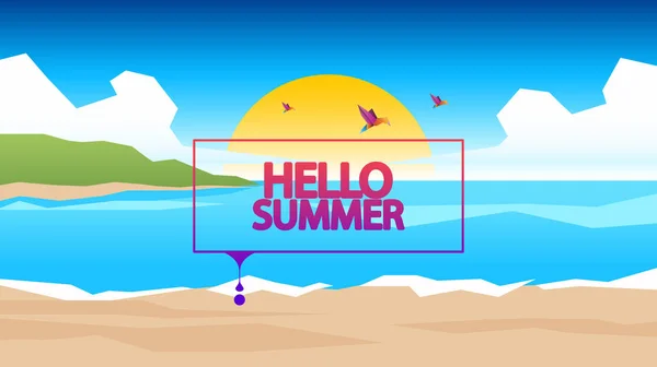 Rezumat Summer Vector Background Etichetă Vară Abstractă Peisaj Poligon Scăzut — Vector de stoc