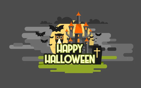 Flache Gestaltung Von Vektorschloss Und Landschaft Halloween — Stockvektor