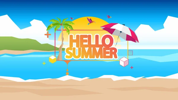 Resumo Summer Vector Background Etiqueta Abstrata Verão Com Paisagem Baixa — Vetor de Stock