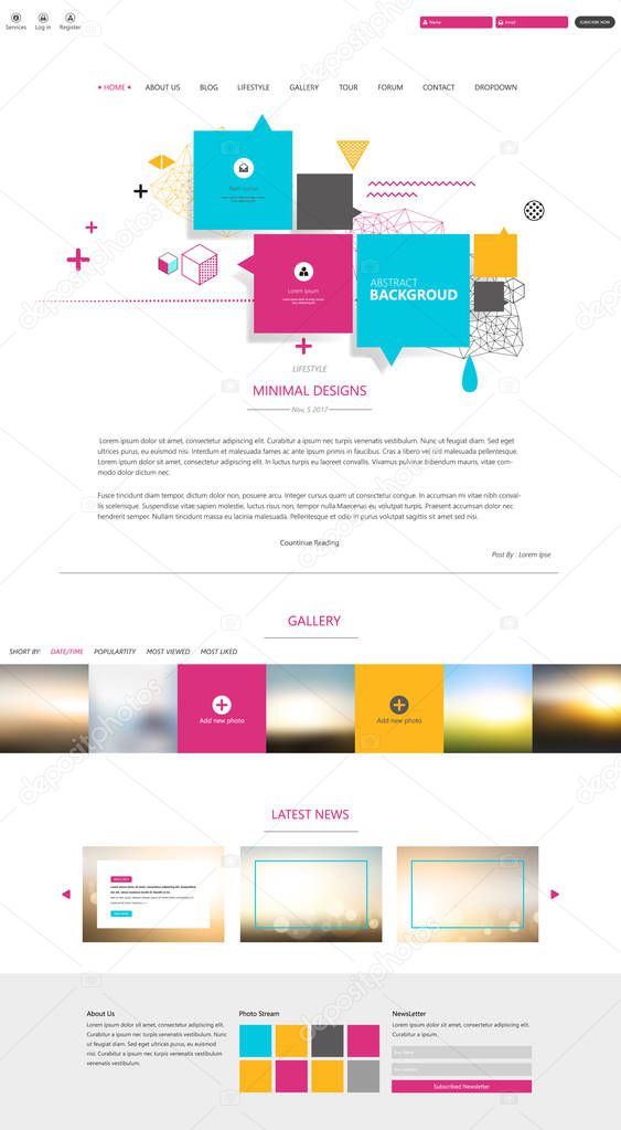 Trendy New One Page Website Template with Blurred Background 