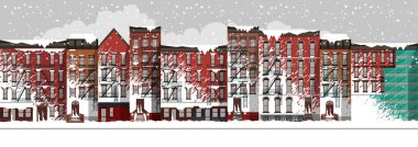 Vektör sanat şehir sahne donmuş. bir kar fırtınası sırasında Brooklyn'de karla kaplı sokak