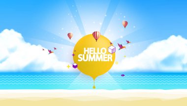 Soyut yaz vektör arka plan. Soyut yaz etiket Beach düşük Çokgen manzara ile.