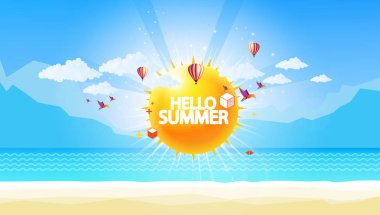 Soyut yaz vektör arka plan. Soyut yaz etiket Beach düşük Çokgen manzara ile.