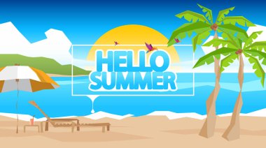 Soyut yaz vektör arka plan. Soyut yaz etiket Beach düşük Çokgen manzara ile.