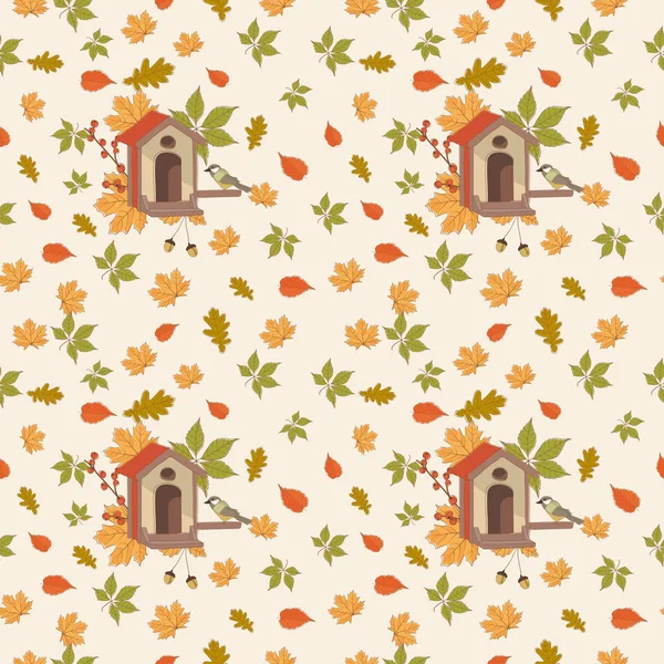 Design Automne Avec Feuilles Oiseaux Illustration Vectorielle — Image vectorielle