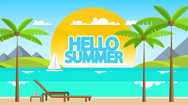 Resumo Summer Vector Background Etiqueta Abstrata Verão Com Paisagem Baixa — Vetor de Stock