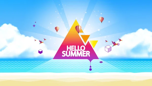 Аннотация Summer Vector Background Абстрактный Летний Ярлык Пляжным Ландшафтом — стоковый вектор