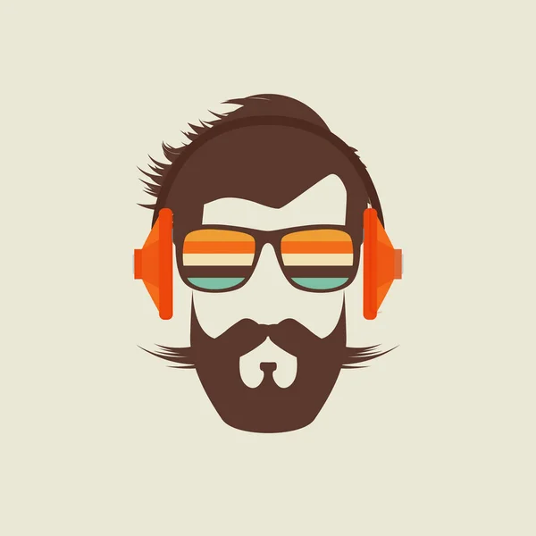 Hipster Άνθρωπος Face Ακουστικά Αφίσα Illustartion Ρέτρο Μουσική — Διανυσματικό Αρχείο