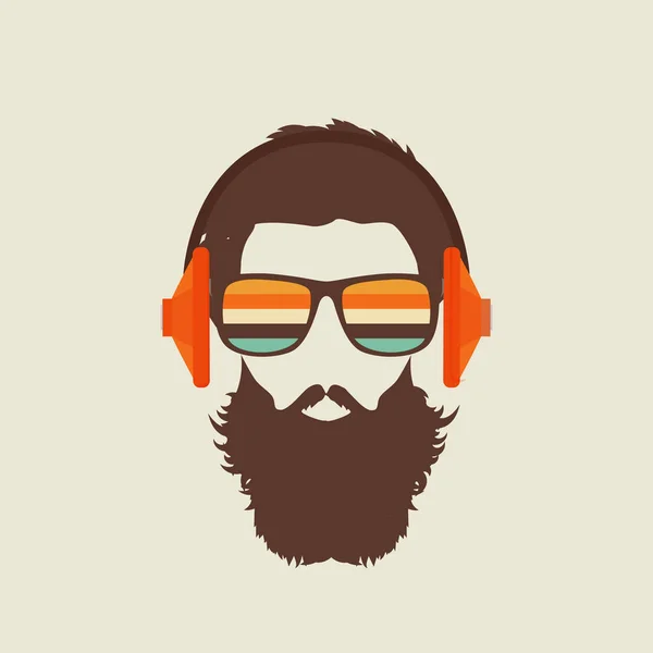 Hipster Άνθρωπος Face Ακουστικά Αφίσα Illustartion Ρέτρο Μουσική — Διανυσματικό Αρχείο