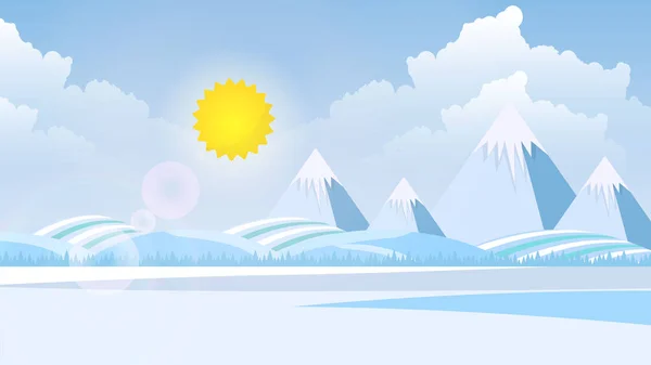 Зимний Пейзаж Горами Плоском Стиле — стоковый вектор