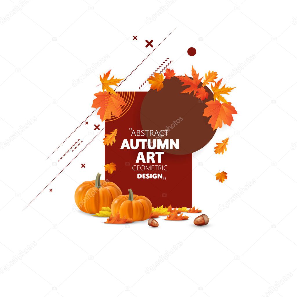 Autumn art design with leaves and pumpkins, vector illustration 
