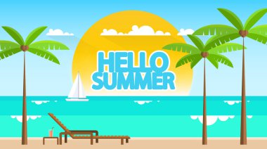 Soyut yaz vektör arka plan. Soyut yaz etiket Beach düşük Çokgen manzara ile.