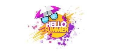 Merhaba yaz vektör arka plan. Güneş gözlüğü ile soyut yaz etiket