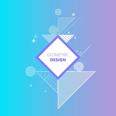 Trendy mavi arka plan. Geometrik şekiller ve soyut desenler bileşimi. Vektör çizim