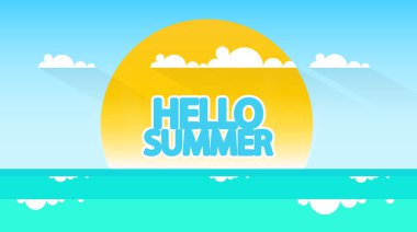 Soyut yaz vektör arka plan. Soyut yaz etiket Beach düşük Çokgen manzara ile.