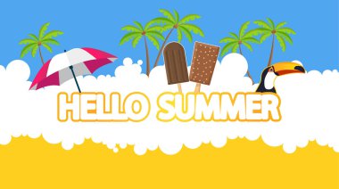 Merhaba yaz vektör arka plan. Soyut yaz etiket 