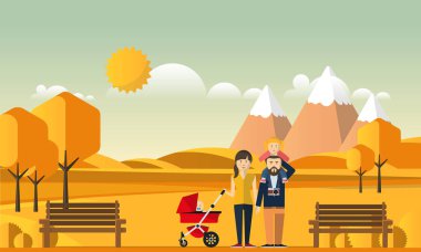 Sonbahar ailesi. Mutlu aile Sonbahar Park.