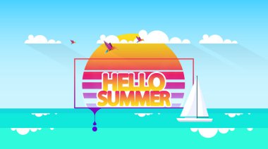 Soyut yaz vektör arka plan. Soyut yaz etiket Beach düşük Çokgen manzara ile.