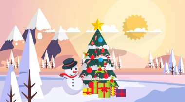 Elle çizilmiş Noel ağacı ve kardan adam