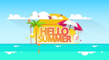 Soyut yaz vektör arka plan. Soyut yaz etiket Beach düşük Çokgen manzara ile.